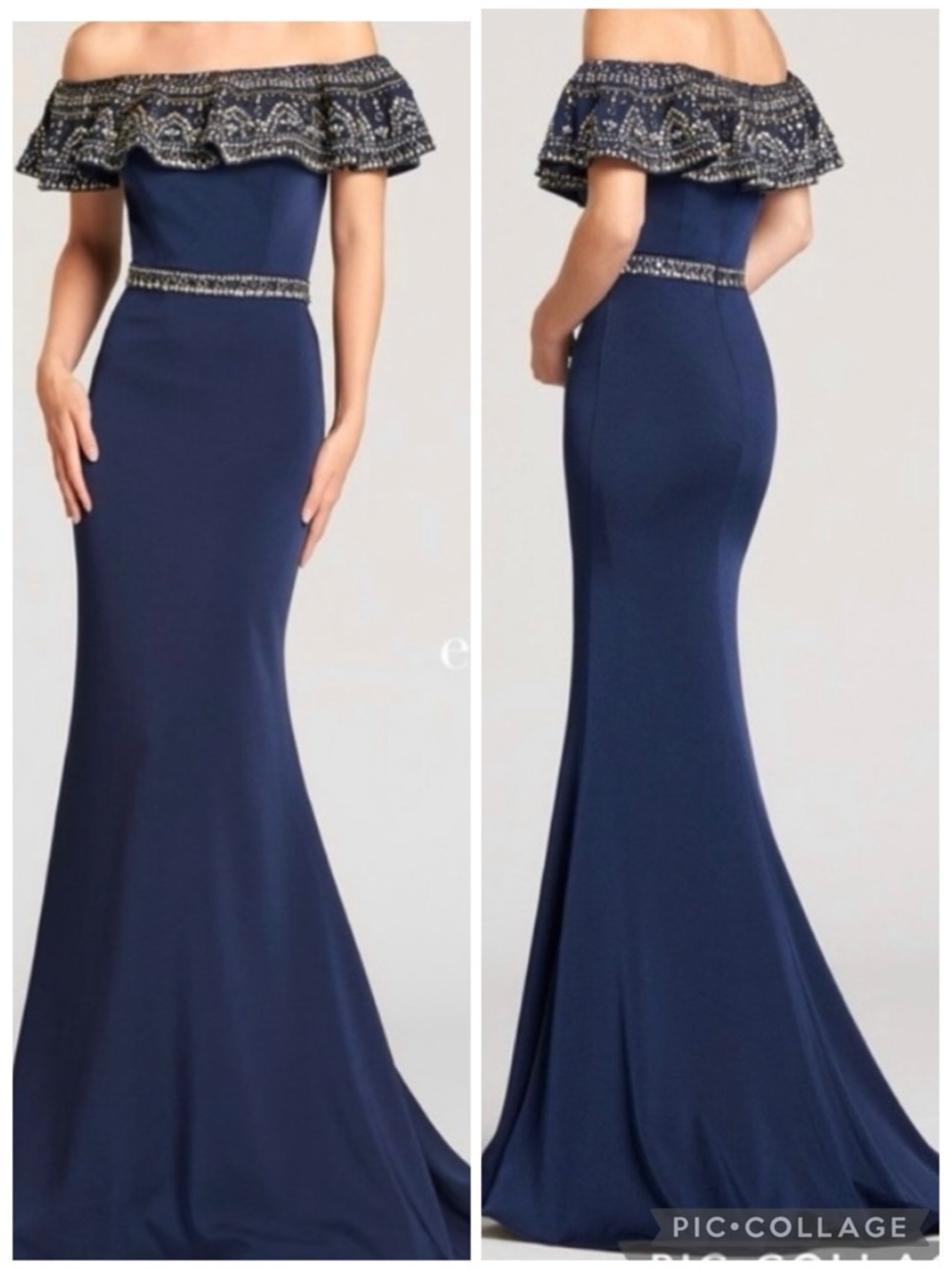 Ellie Wilde Mon Cherie Blue Evening Dress Off the Shoulder Embellished 2 glam